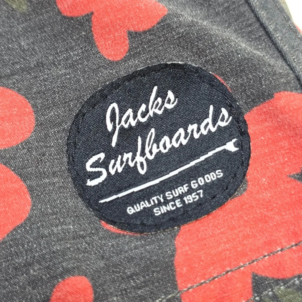 Jacks Surfboards Board Shorts Mens 36 Black Red Floral Hibiscus Swim Trunks Surf